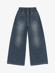 Denim Patchwork Pullover Sweatshirt & Graphic Wide-Leg Jeans Set