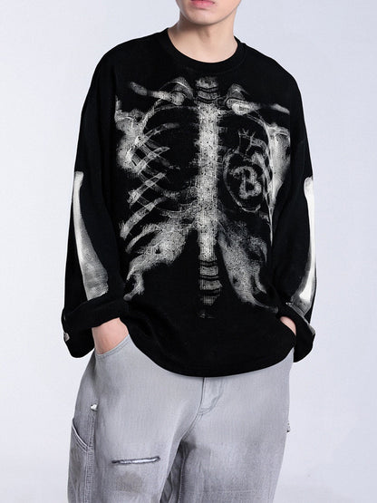Skeleton Graphic Waffle Crewneck – Spooky Halloween Vibes 