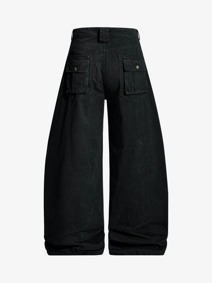 Draped Fabric Accessories Deconstructed Wide Leg Cargo Pants