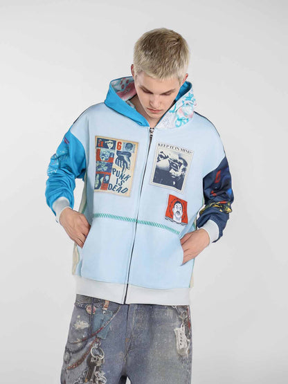 Stylish Graphic Hoodie with Unique Patchwork Design for Men 