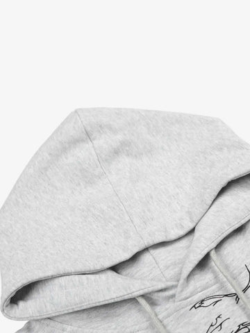 Floral Line Art Studded Pocket Hoodie 