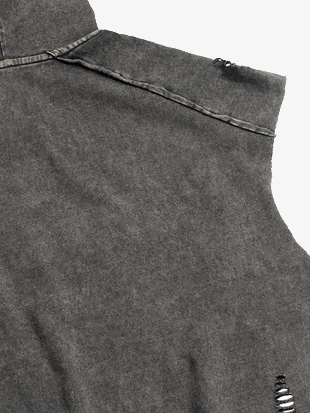 Distressed Washed Sleeveless Hoodie 