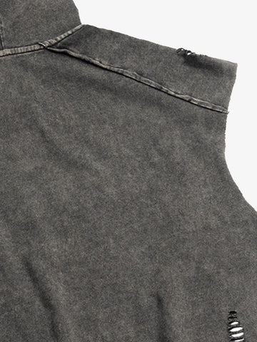Distressed Washed Sleeveless Hoodie 