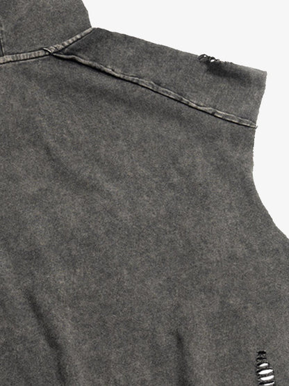 Distressed Washed Sleeveless Hoodie 