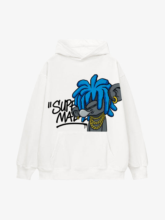Thesupermade Graffiti Cartoon Blue Dreadlocks Boy Hooded Sweatshirt 