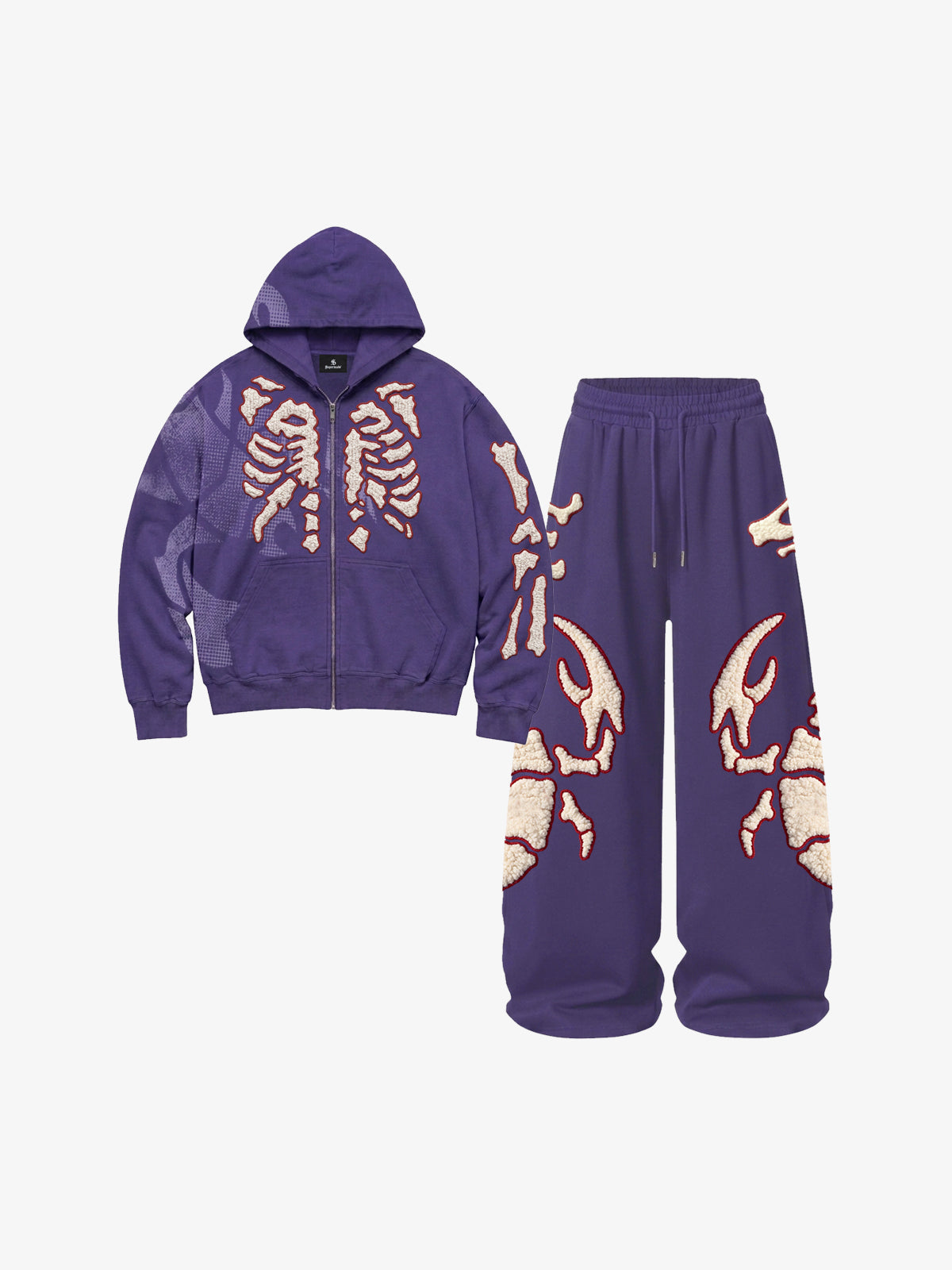 Skeleton Terry Embroidered Zip Hoodie & Wide-Leg Sweatpants Set