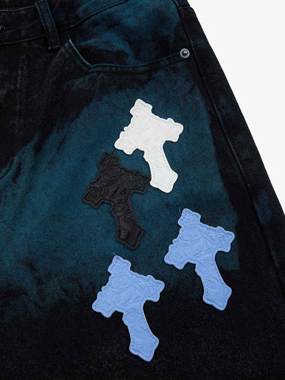 Supermade Retro Distressed Print Heavyweight Canvas Baggy Pants 