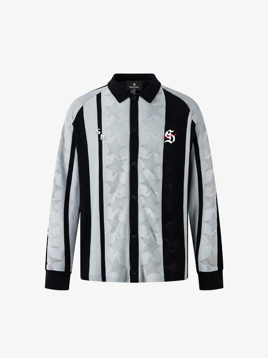 Striped Color-Block Knit Button-Up Cardigan 