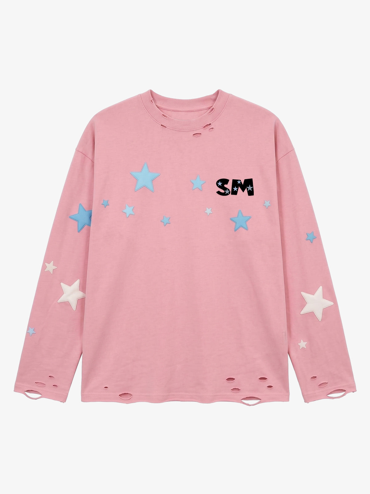 Star Foam Graphic Ripped Color Block Long Sleeve Tee