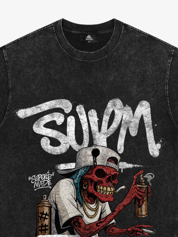 Street Trendy Skull Spray-Paint Graffiti Master T-Shirt 