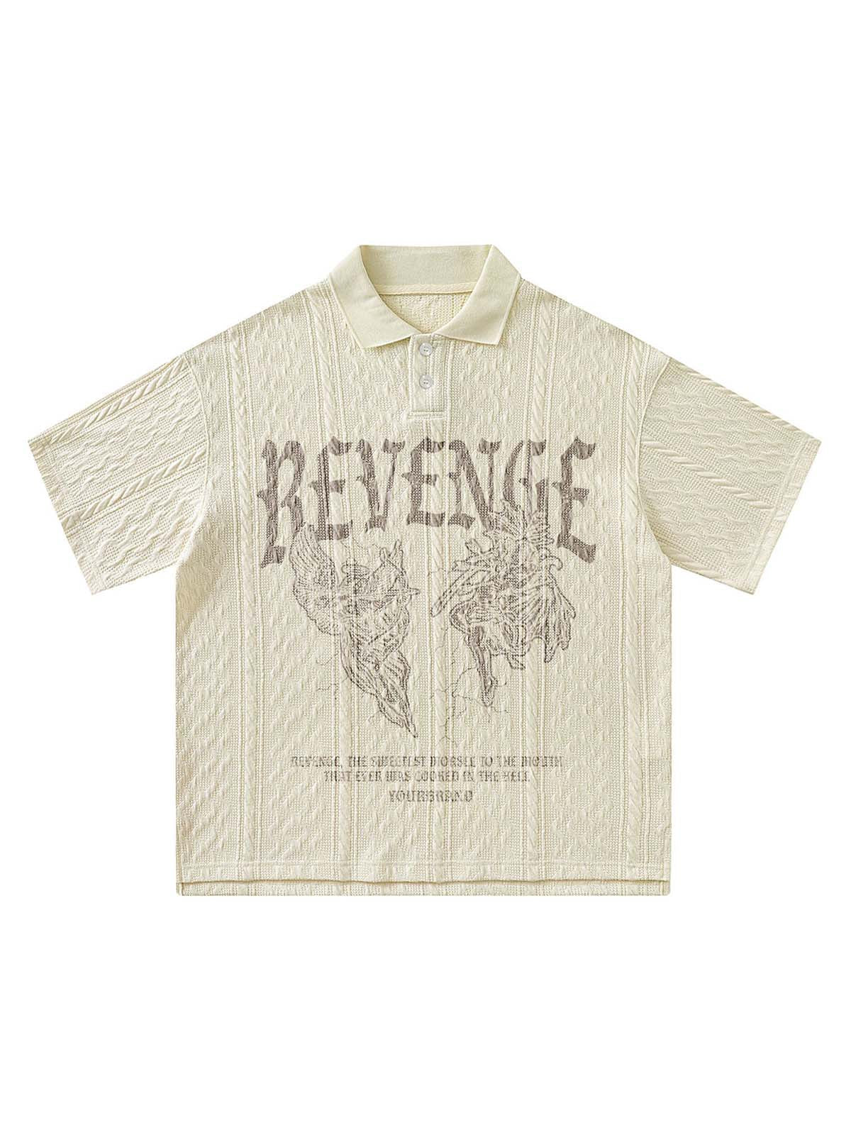 Retro Letter Print Lapel Short Sleeve Polo Shirt 