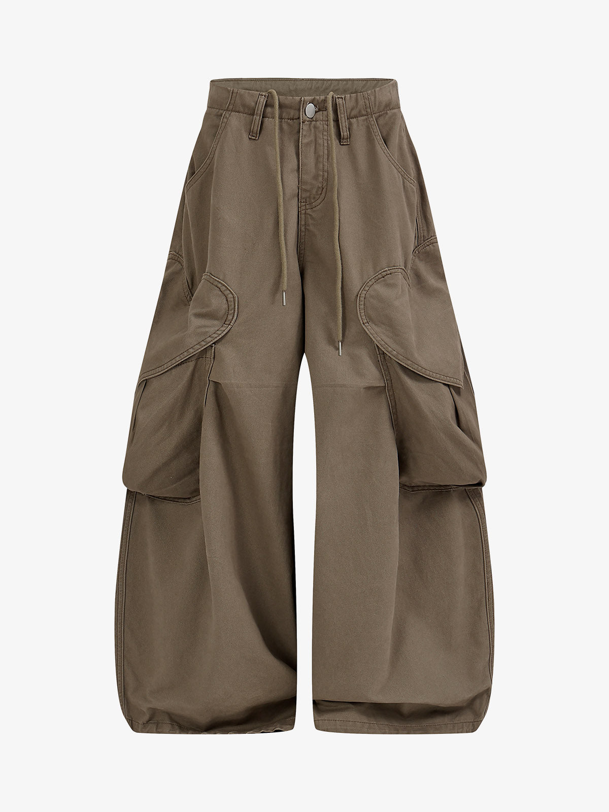 Heart-Slit Multi-Pocket Washed Wide-Leg Pants