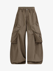 Heart-Slit Multi-Pocket Washed Wide-Leg Pants