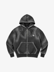 Washed Spray-Edge Zip Hoodie & Curved-Leg Sweatpants Set
