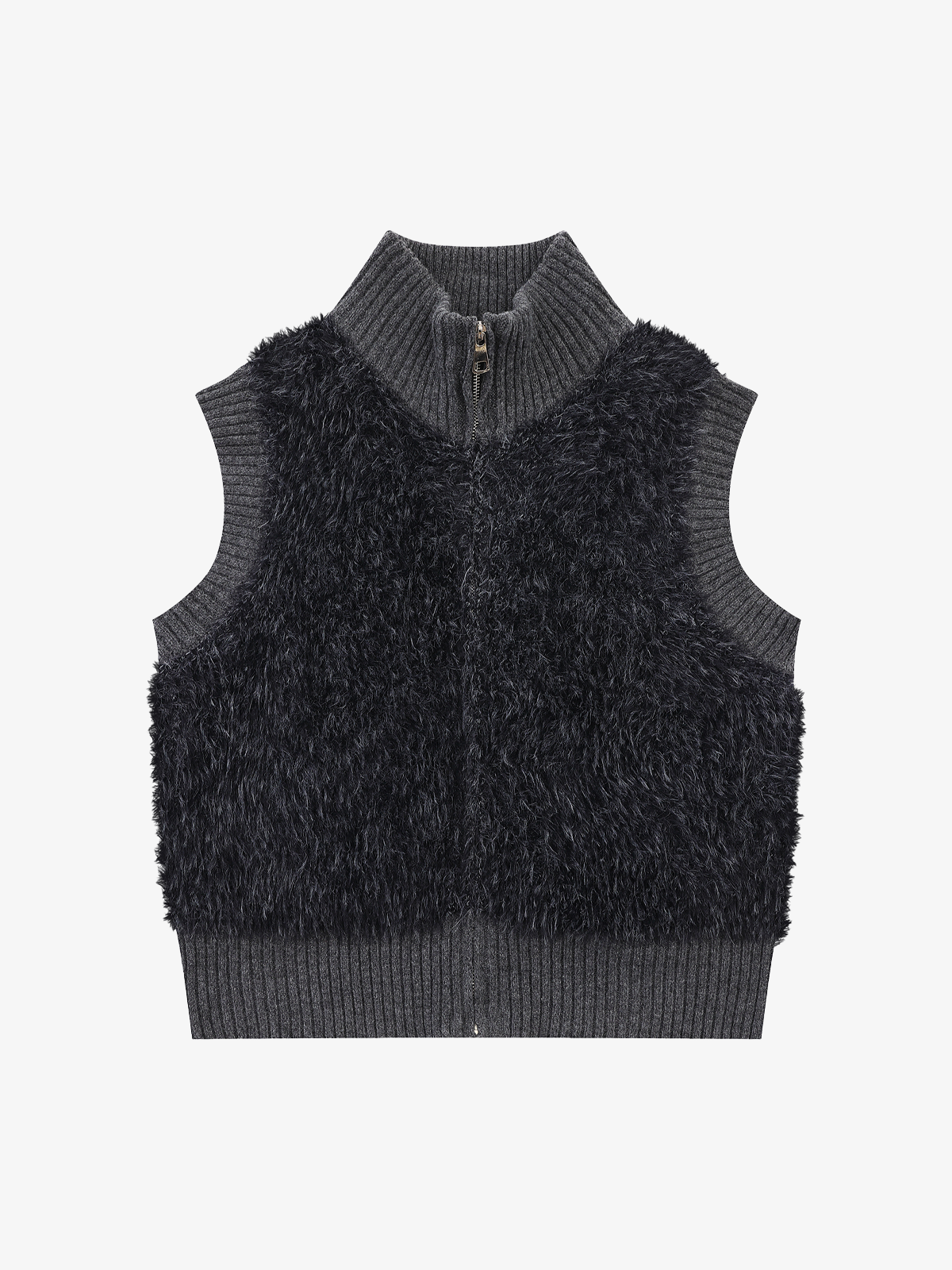 Fluffy Ribbed Zip Knit Vest