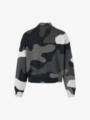 Camo Pattern Jacquard Knit Full-Zip Stand Collar Sweater