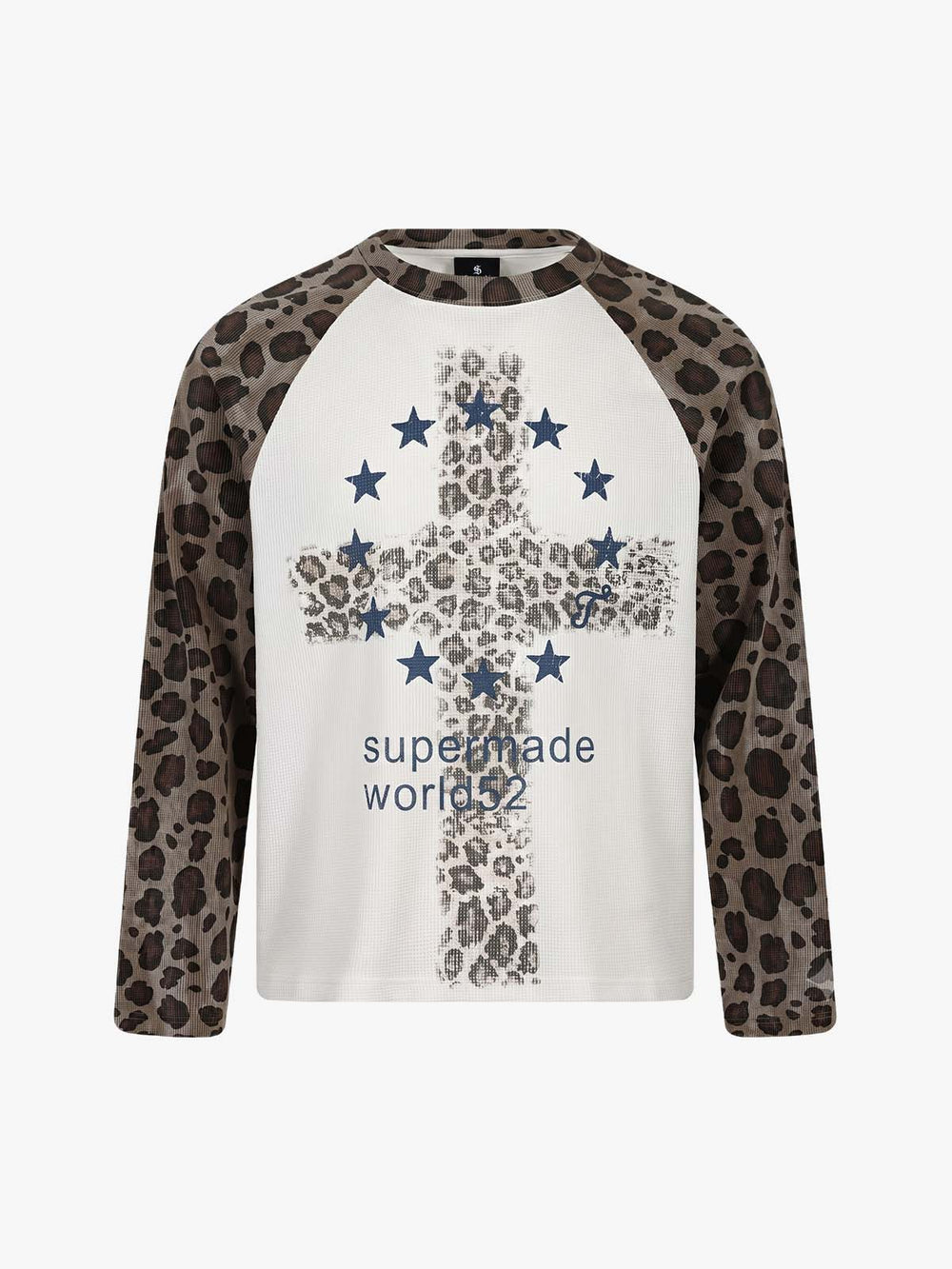 Cross Leopard Print Waffle Boxy Long Sleeve Tee