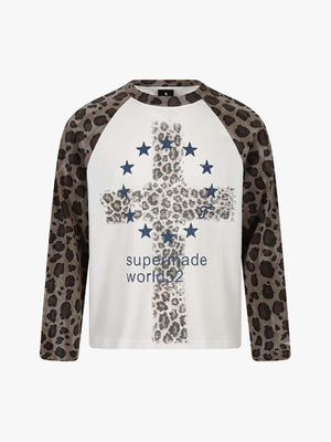 Cross Leopard Print Waffle Boxy Long Sleeve Tee