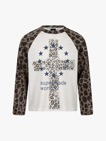 Cross Leopard Print Waffle Boxy Long Sleeve Tee