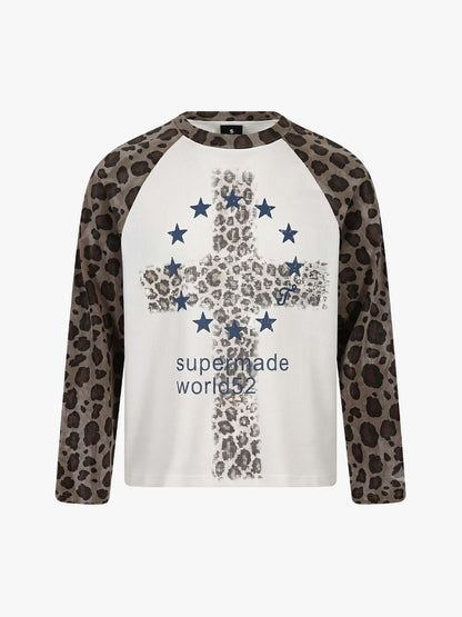 Cross Leopard Print Waffle Boxy Long Sleeve Tee