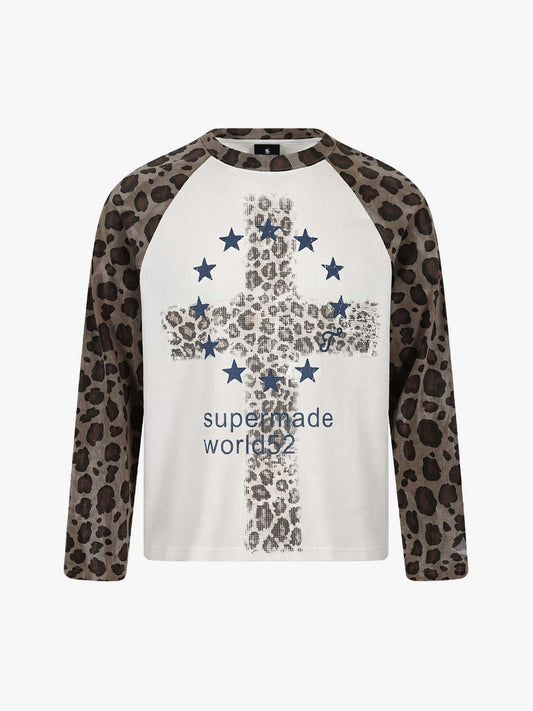 Langarmshirt mit Leopardenmuster und Waffelstruktur