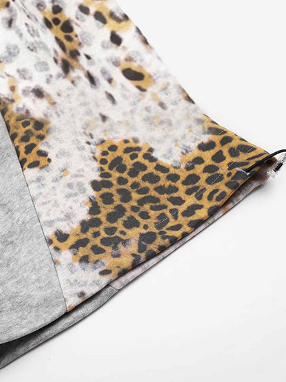 Pantalon de survêtement patchwork léopard avec logo strass
