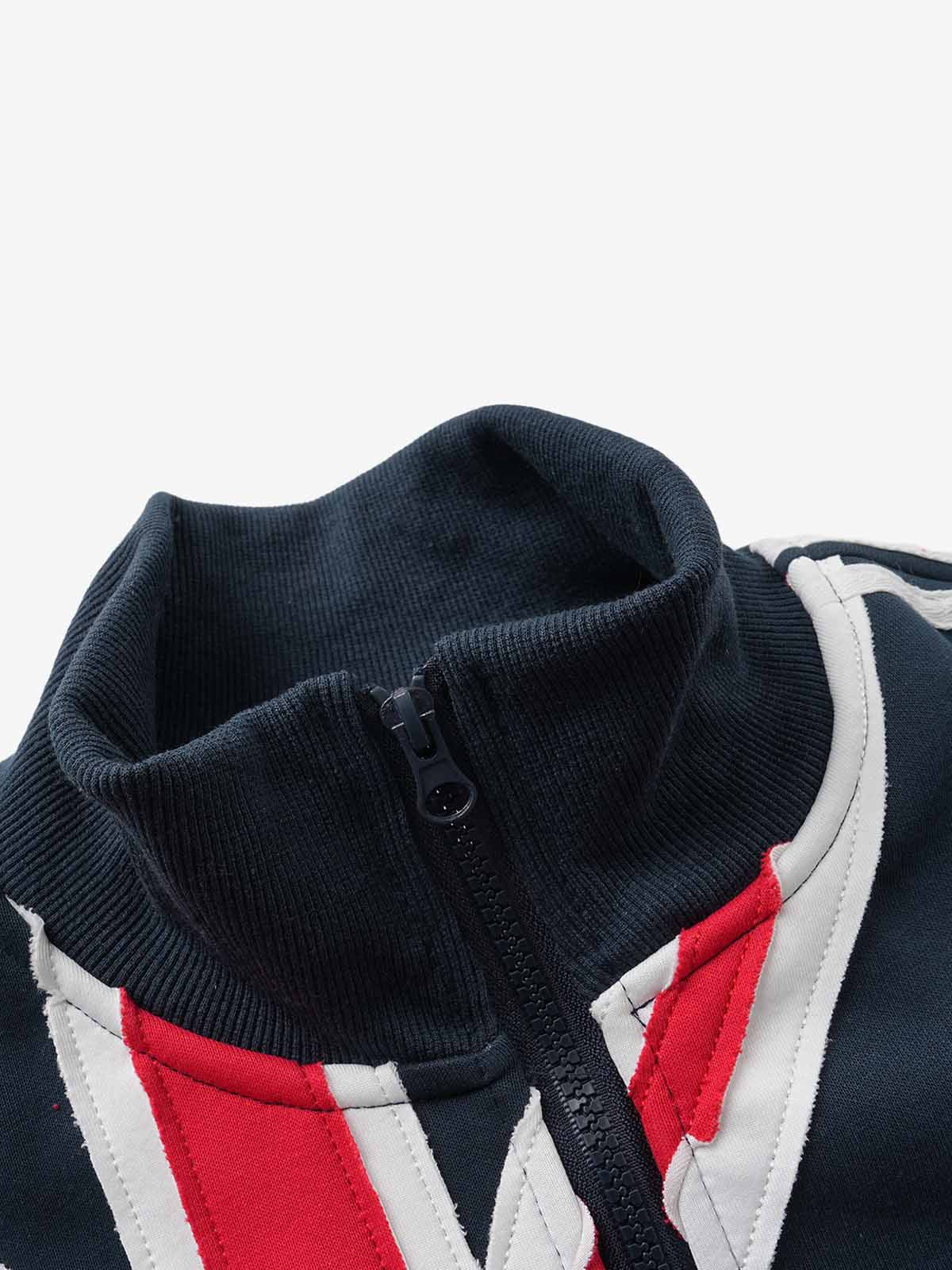 Flag Pattern Applique Contrast Stripes Cropped Jacket