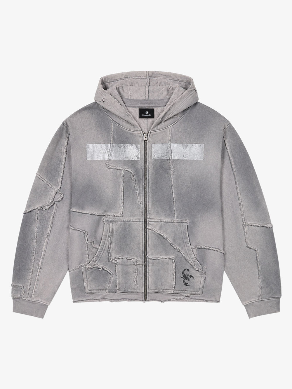Spray-Dyed Paneled Distressed Zip Hoodie