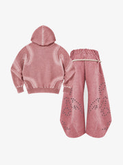 Washed Spray-Edge Zip Hoodie & Curved-Leg Sweatpants Set