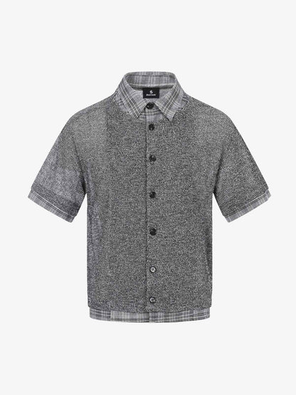 Textured Knit Plaid Layered Shirt 