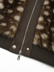 Deer Print Faux-Fur Zip Coat
