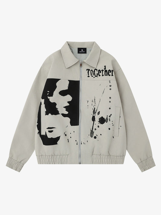 Jacke mit dunklem Porträt- und Spritzmuster