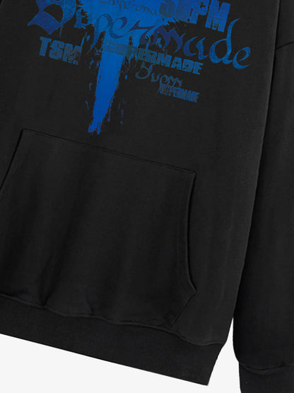 THE SUPERMADE A distressed trend print pattern hoodie that combines angel wings and gothic font elements 