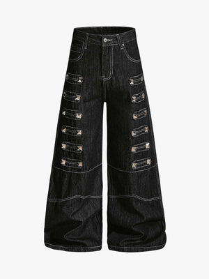 Square Studded Panelled Baggy Jeans 