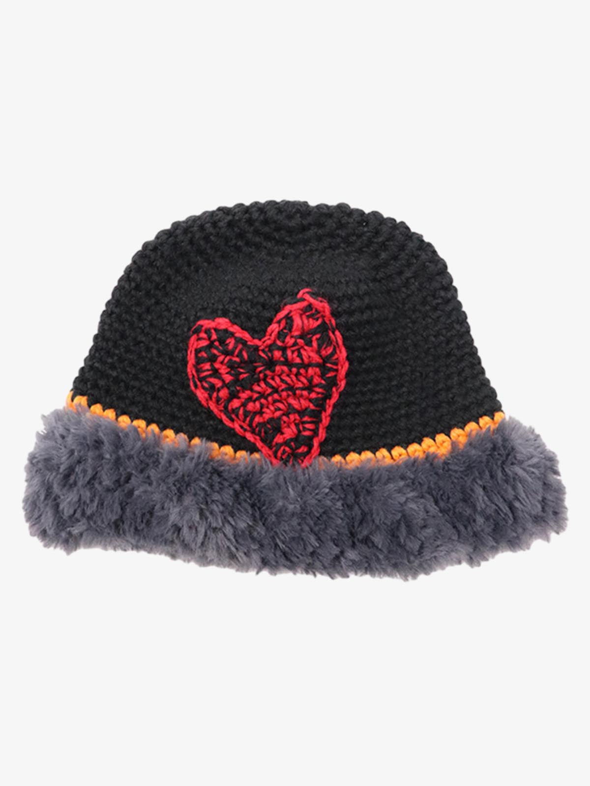 Cozy Heart-Embellished Winter Hat with Faux Fur Trim 