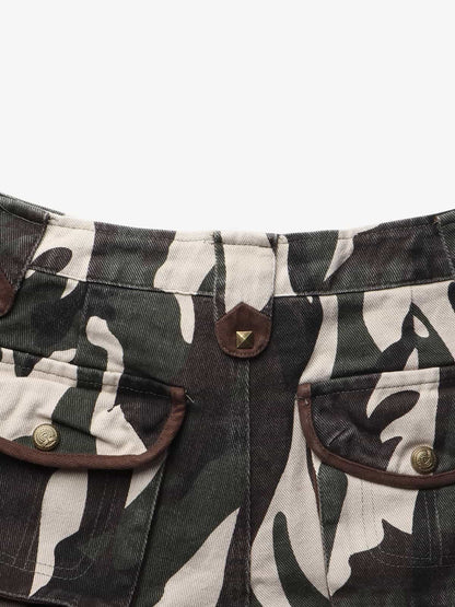 Retro Union Flag Patch Camouflage Cargo Pants 