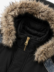 Denim Panel Hooded Padded Coats