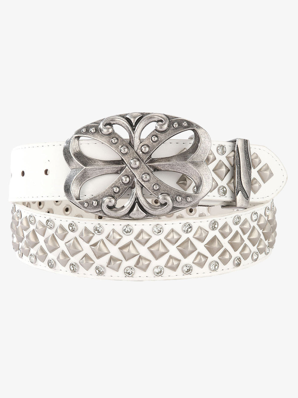 Studded Rhinestone Silver Hollow Buckle Belt