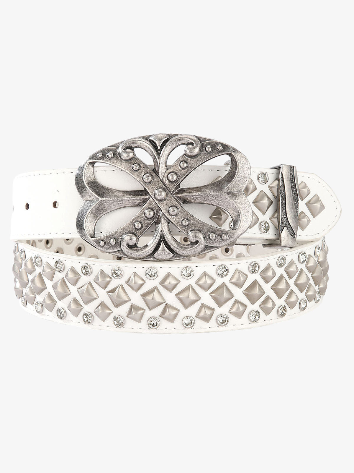 Studded Rhinestone Silver Hollow Buckle Belt