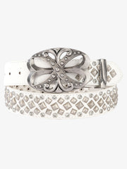 Studded Rhinestone Silver Hollow Buckle Belt
