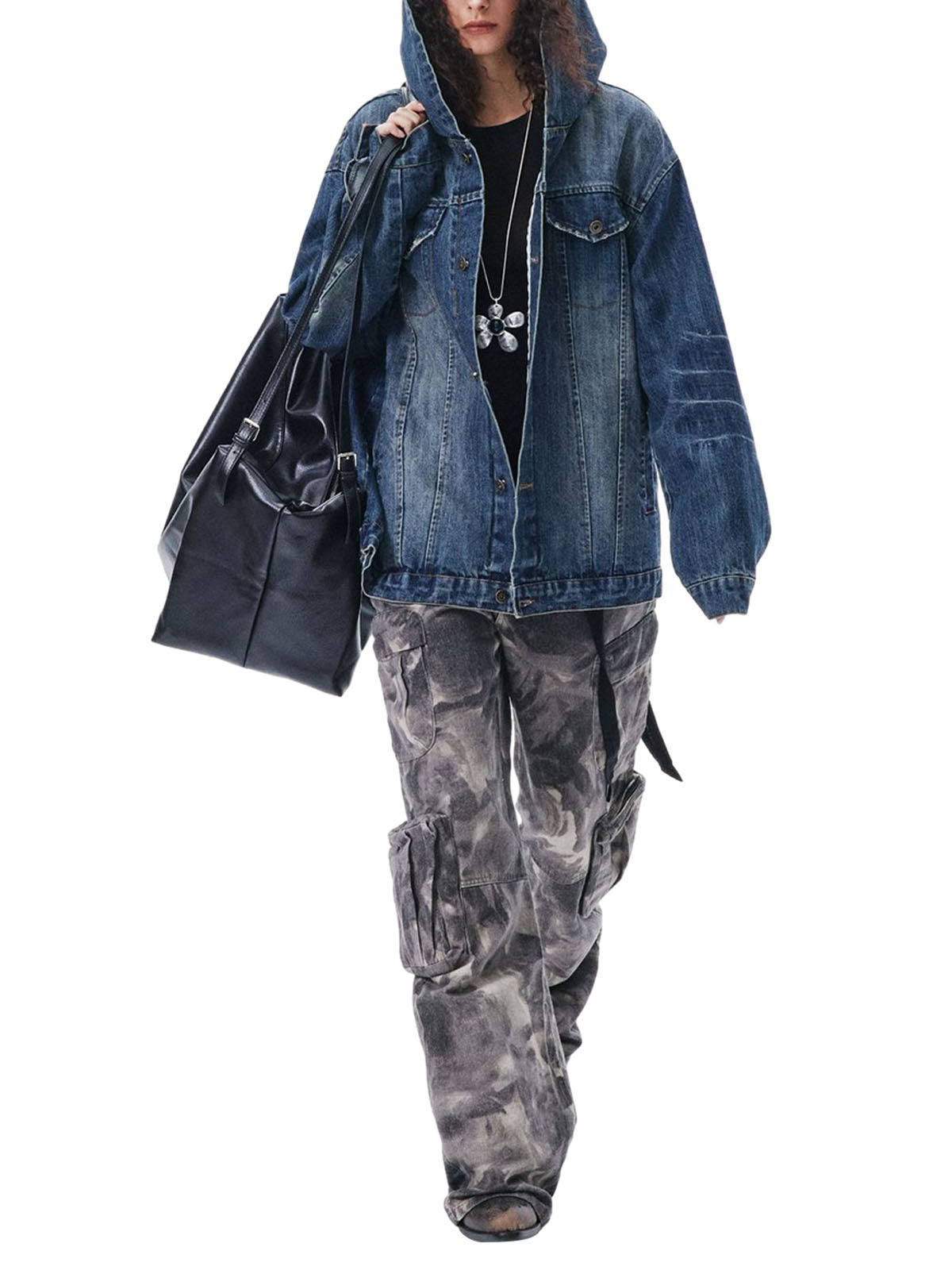 Retro Washed Workwear Denim Hooded Jacket 