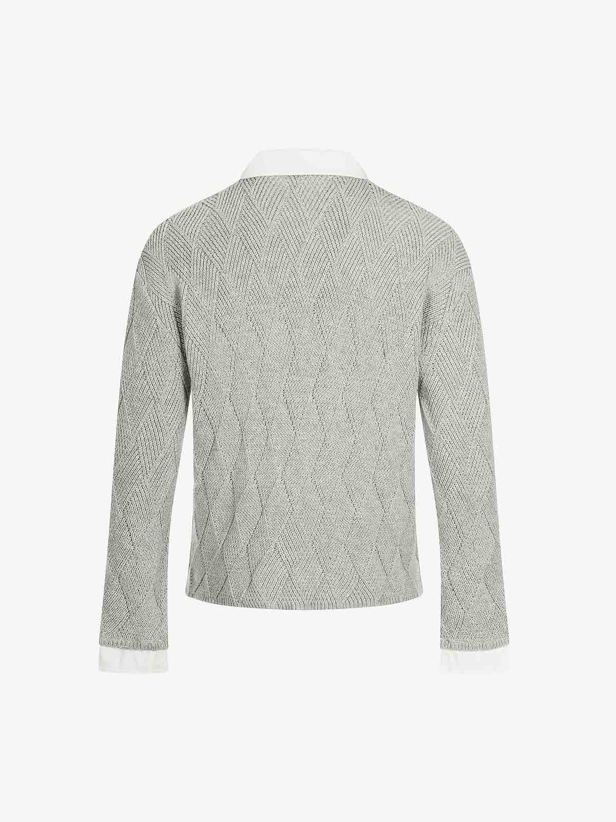 Retro Contrast Collar Embroidery Knit Sweater 