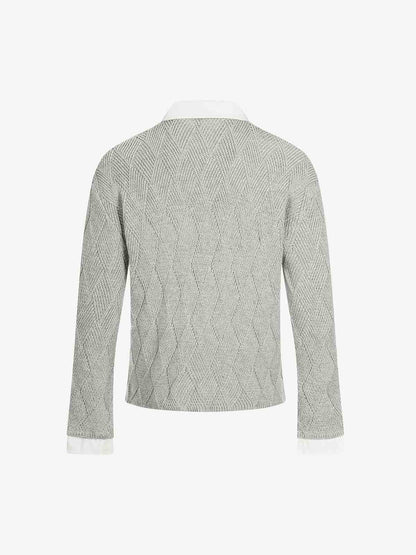 Retro Contrast Collar Embroidery Knit Sweater 