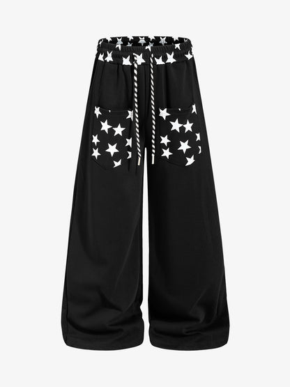 Star Print Pocket Baggy Sweatpants