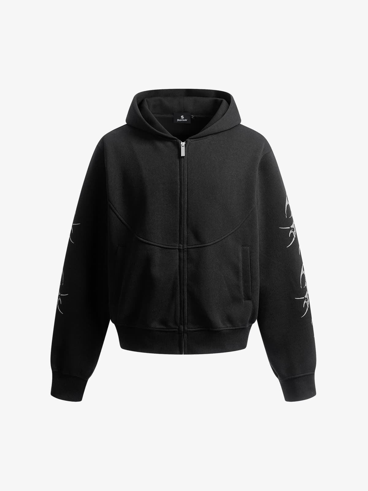 Stylish Hooded Zip-Up Sweatshirt with Unique Sleeve Design 
