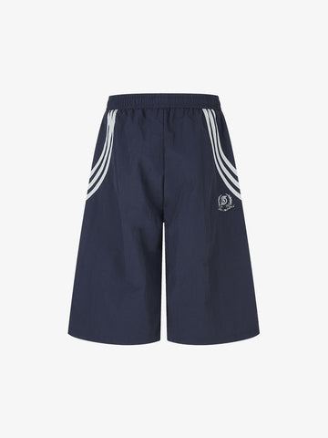 Diagonal Patchwork Drawstring Shorts