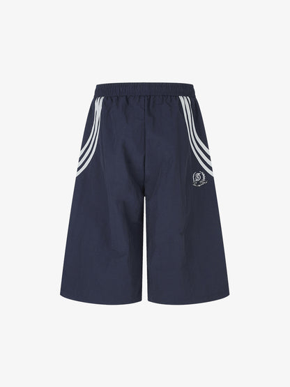 Diagonal Patchwork Drawstring Shorts