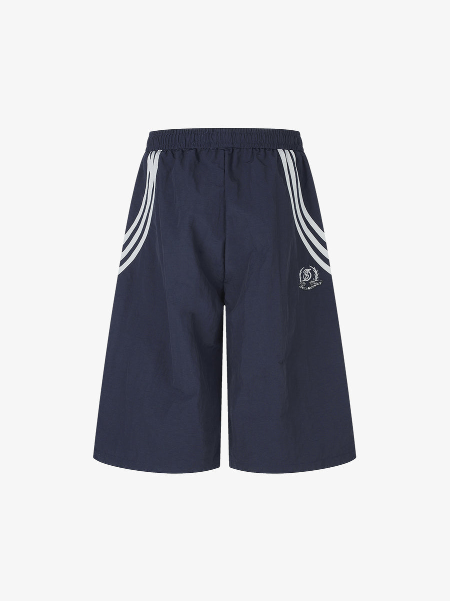 Diagonal Patchwork Drawstring Shorts