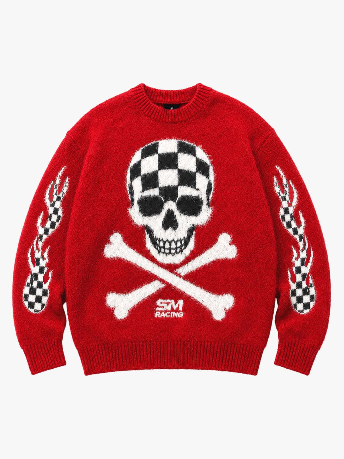 Skull Flame Graphic Boxy Knit Sweater