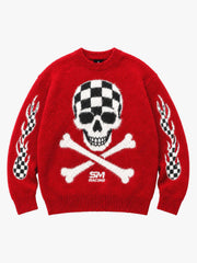 Skull Flame Graphic Boxy Knit Sweater